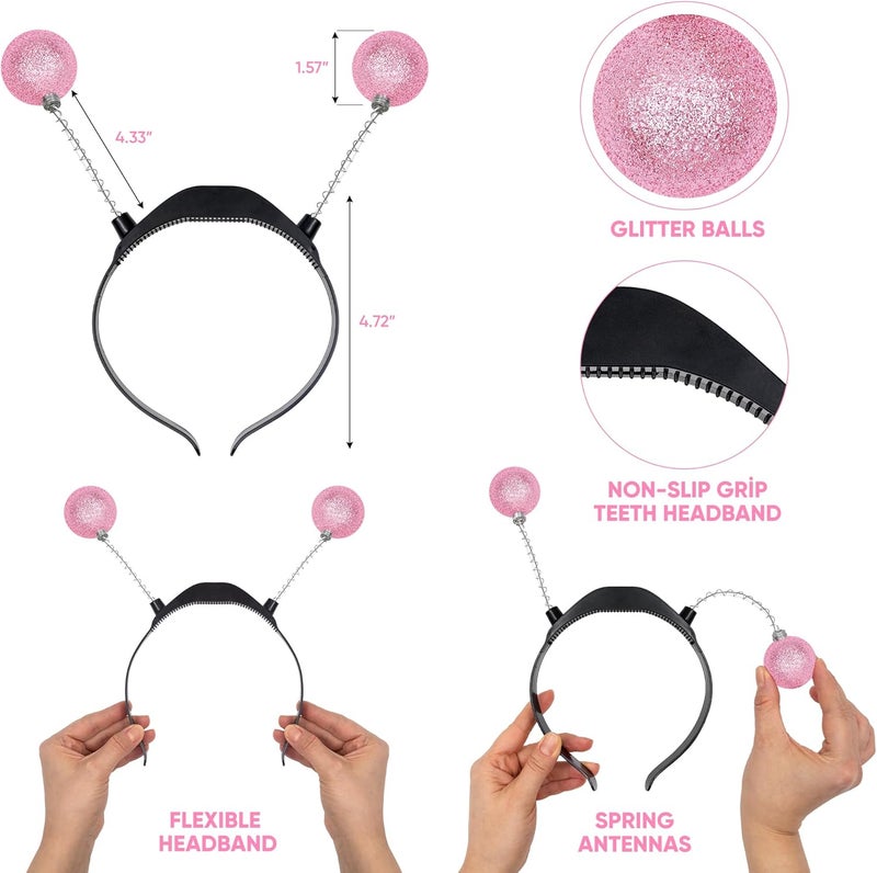 Funcredible Pink Light-Up Alien Antenna Headband with Glitter – Intergalactic Costume Headpiece – Space Costume Accessory for Cosplay, Festivals & Photo Shoots - Image 2